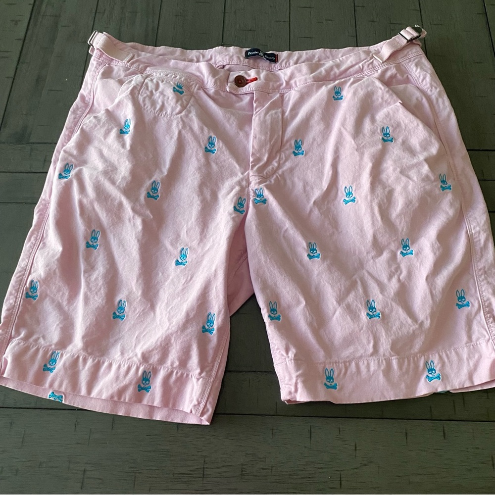 Psycho Bunny Men’s Pink Shorts with Blue Bunny Embroidered Size 36